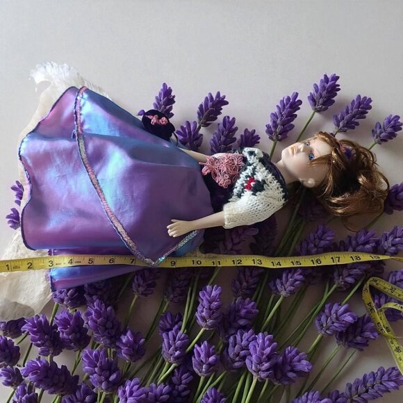 Elegant Porcelain Doll in Purple Dress & Matching Sweater Set - Picture 4 of 16